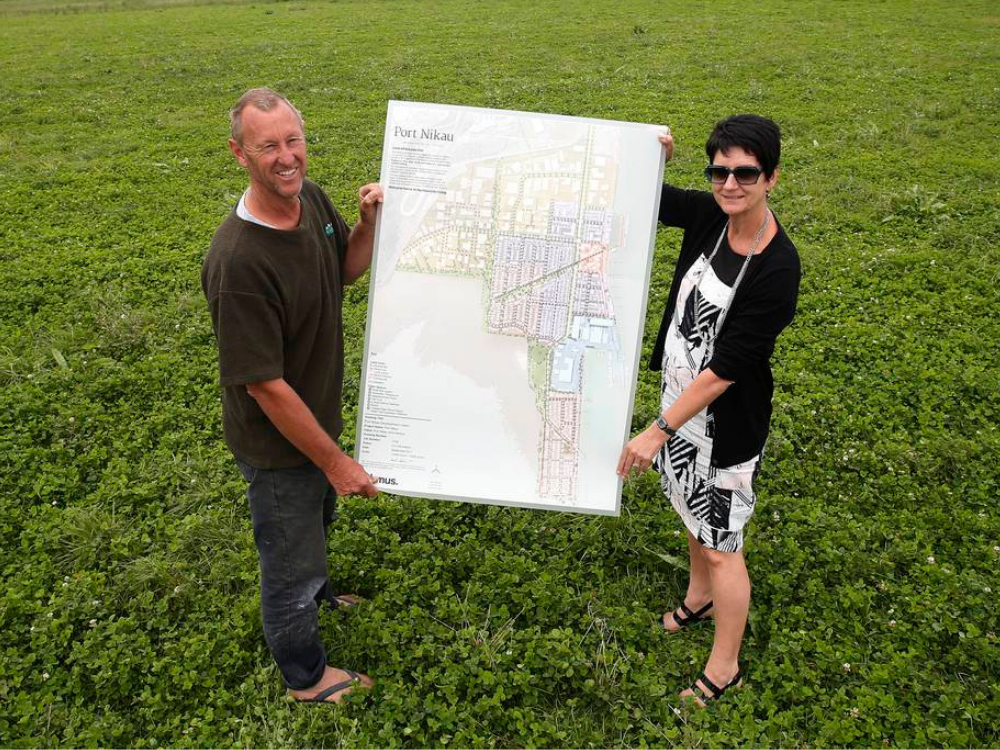 Tony Davies-Colley and wife Clare hold plans for a massive development at Port Nikau